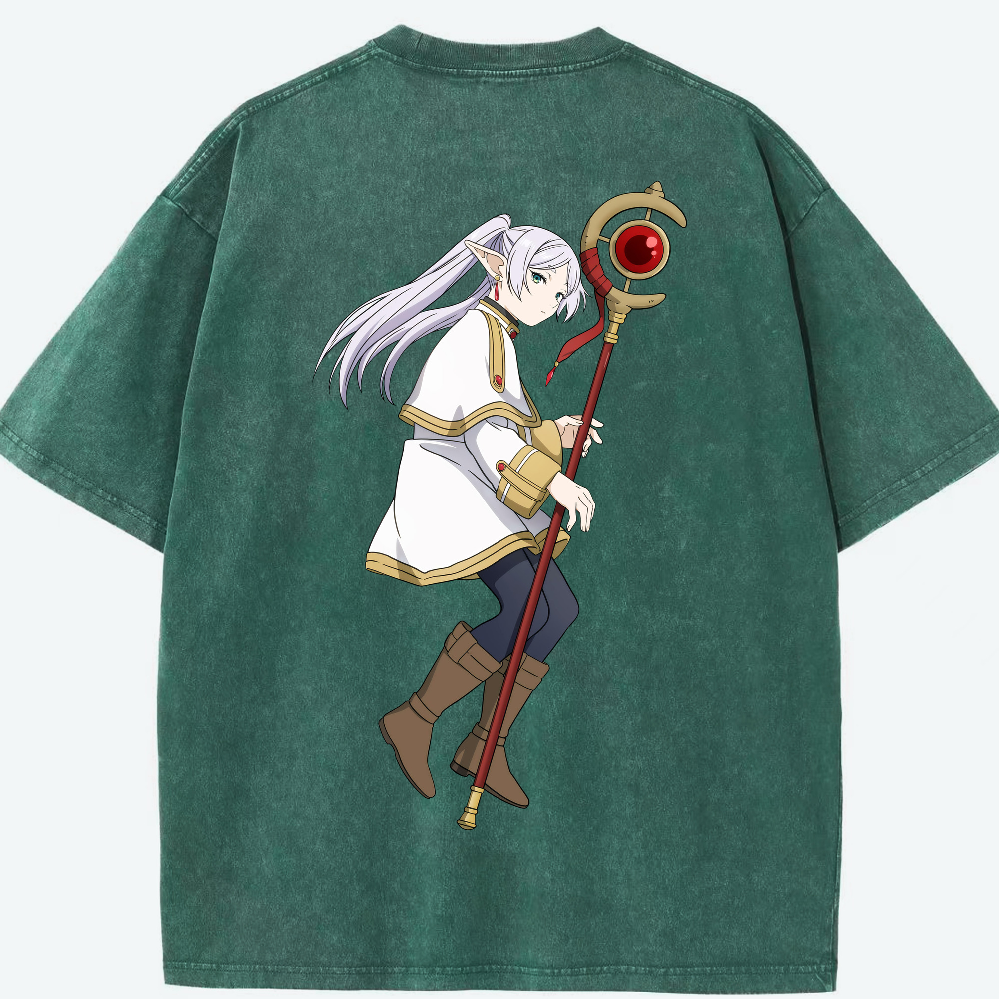 （画像用） 葬送のフリーレン Frieren 綿100% ヴィンテージ風 半袖Tシャツ（背面プリント）